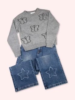 Miss Brum Jeans wide leg da bambina con toppe - jeans