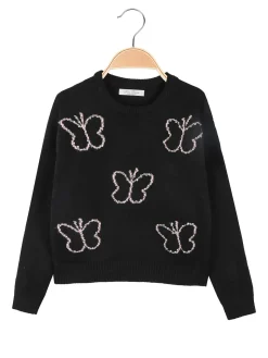 Miss Brum Maglione girocollo da bambina con strass - nero