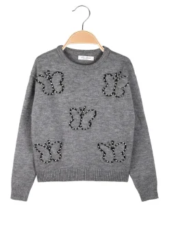 Miss Brum Maglione girocollo da bambina con strass - grigio
