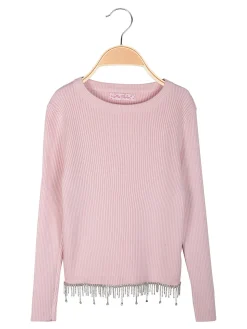 Miss Brum Pullover da bambina in maglia con cascata di strass sul finale