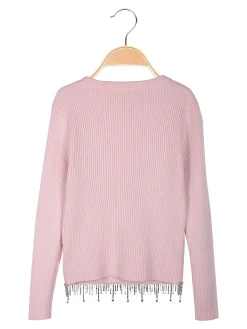 Miss Brum Pullover da bambina in maglia con cascata di strass sul finale