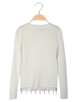 Miss Brum Pullover da bambina in maglia con cascata di strass sul finale