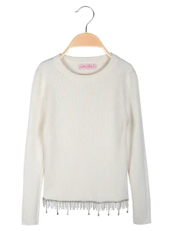 Miss Brum Pullover da bambina in maglia con cascata di strass sul finale