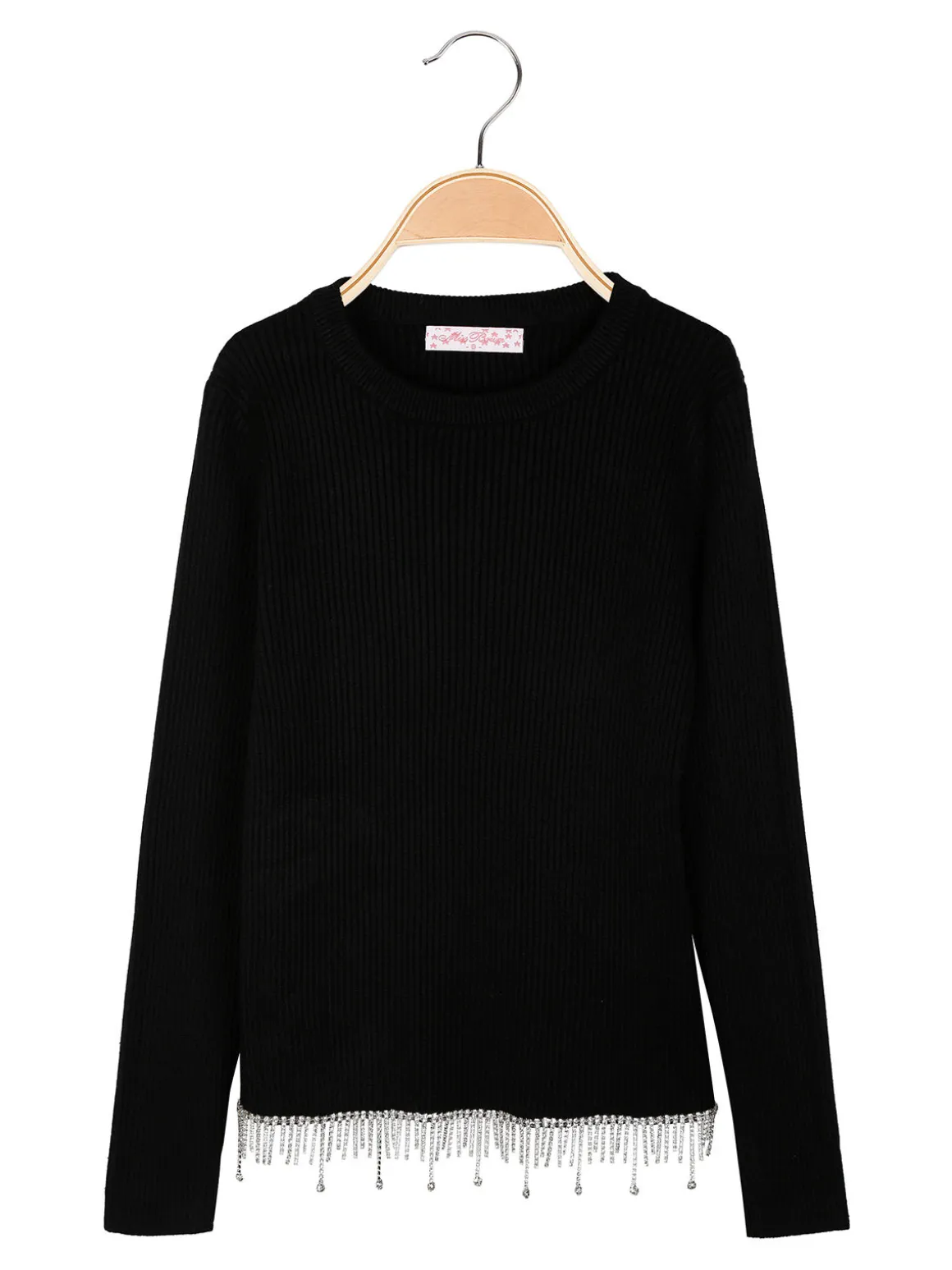 Miss Brum Pullover da bambina in maglia con cascata di strass sul finale