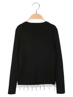 Miss Brum Pullover da bambina in maglia con cascata di strass sul finale