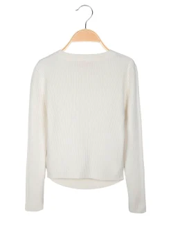 Miss Brum Pullover da bambina in maglia con girocollo di strass