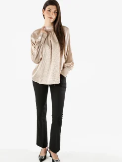 Miss E Co Blusa donna accollata a maniche lunghe linea curvy - nudo