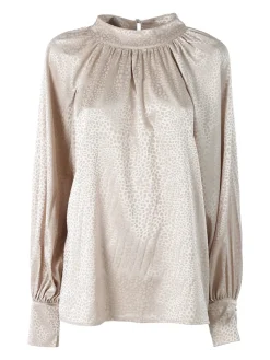Miss E Co Blusa donna accollata a maniche lunghe linea curvy - nudo