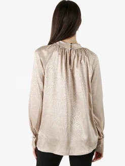 Miss E Co Blusa donna accollata a maniche lunghe linea curvy - nudo