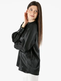 Miss E Co Blusa donna accollata a maniche lunghe linea curvy - nero