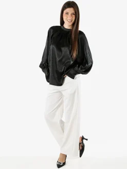 Miss E Co Blusa donna accollata a maniche lunghe linea curvy - nero
