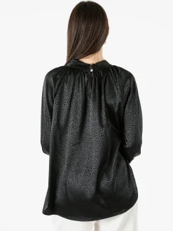 Miss E Co Blusa donna accollata a maniche lunghe linea curvy - nero