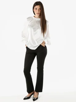 Miss E Co Blusa donna accollata a maniche lunghe linea curvy - bianco