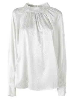 Miss E Co Blusa donna accollata a maniche lunghe linea curvy - bianco