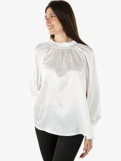 Miss E Co Blusa donna accollata a maniche lunghe linea curvy - bianco