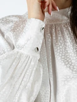 Miss E Co Blusa donna accollata a maniche lunghe linea curvy - bianco