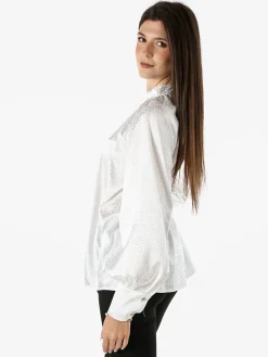 Miss E Co Blusa donna accollata a maniche lunghe linea curvy - bianco