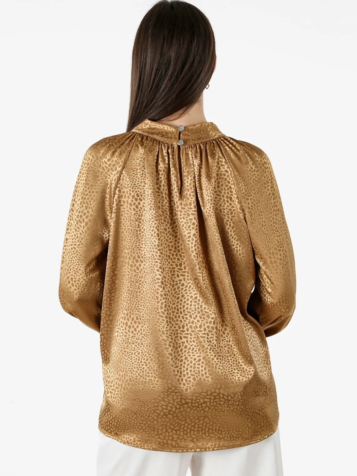 Miss E Co Blusa donna accollata a maniche lunghe linea curvy - marrone