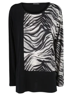 Miss E Co Blusa donna a maniche lunghe con stampa fantasia linea curvy - nero