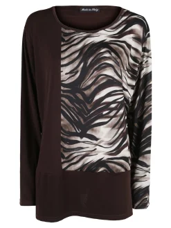Miss E Co Blusa donna a maniche lunghe con stampa fantasia linea curvy - moro