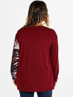 Miss E Co Blusa donna a maniche lunghe con stampa fantasia linea curvy - bordeaux