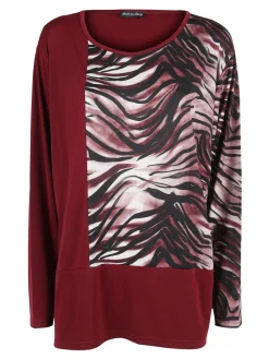 Miss E Co Blusa donna a maniche lunghe con stampa fantasia linea curvy - bordeaux
