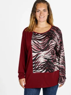 Miss E Co Blusa donna a maniche lunghe con stampa fantasia linea curvy - bordeaux
