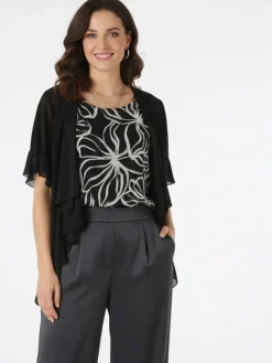 Miss E Co Blusa donna con cardigan velato a maniche corte linea curvy - nero