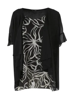 Miss E Co Blusa donna con cardigan velato a maniche corte linea curvy - nero