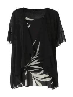 Miss E Co Blusa donna con cardigan velato a maniche corte linea curvy - nero
