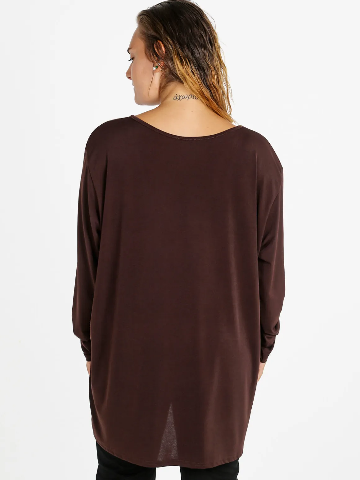 Miss E Co Blusa donna fantasia con spalline imbottite linea curvy - moro