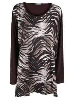 Miss E Co Blusa donna fantasia con spalline imbottite linea curvy - moro