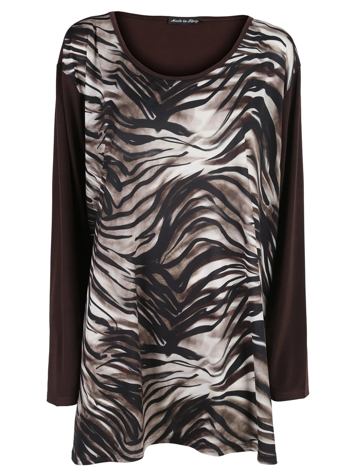 Miss E Co Blusa donna fantasia con spalline imbottite linea curvy - moro