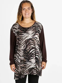 Miss E Co Blusa donna fantasia con spalline imbottite linea curvy - moro