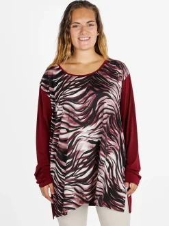 Miss E Co Blusa donna fantasia con spalline imbottite linea curvy - bordeaux