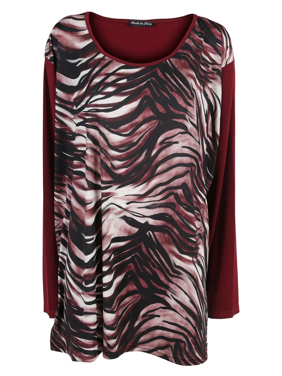 Miss E Co Blusa donna fantasia con spalline imbottite linea curvy - bordeaux