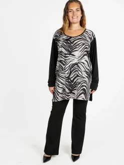 Miss E Co Blusa donna fantasia con spalline imbottite linea curvy - nero