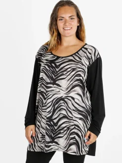 Miss E Co Blusa donna fantasia con spalline imbottite linea curvy - nero