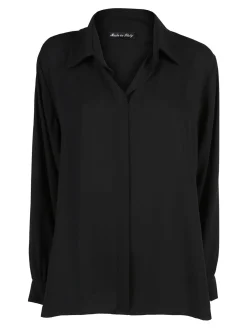 Miss E Co Camicia donna a maniche lunghe con scollo a V linea curvy - nero