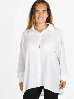 Miss E Co Camicia donna a maniche lunghe linea curvy - bianco