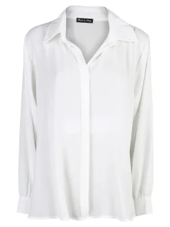 Miss E Co Camicia donna a maniche lunghe con scollo a V linea curvy - bianco