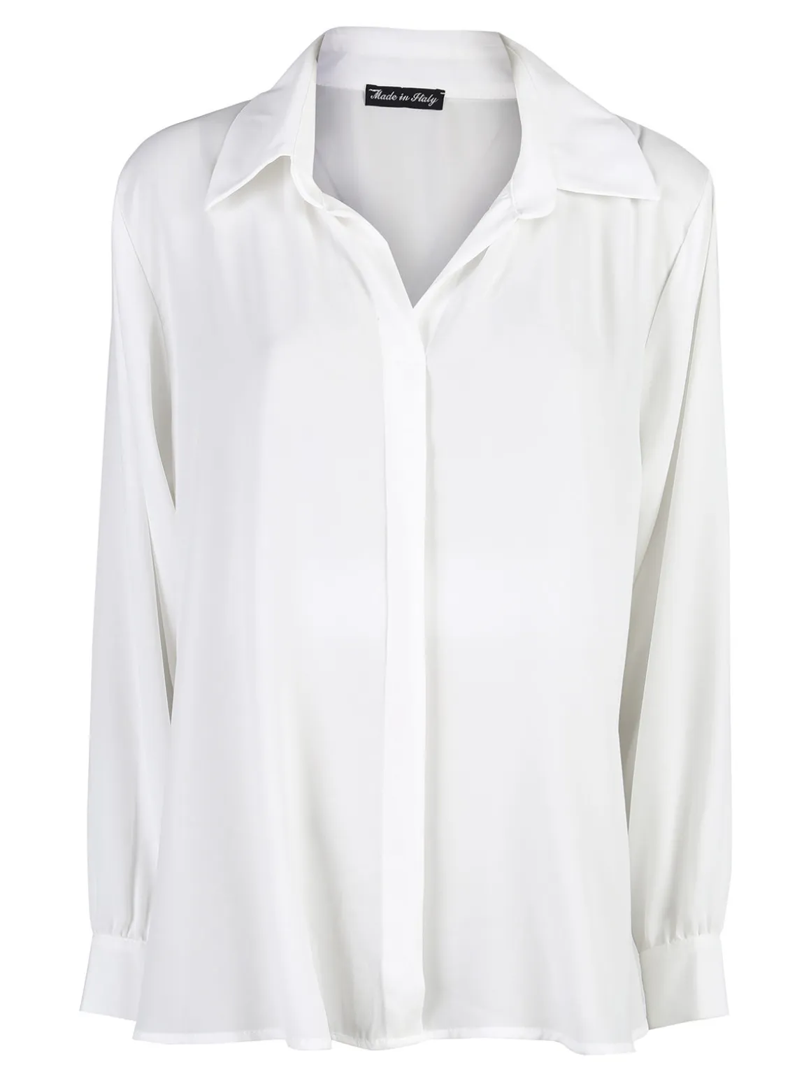 Miss E Co Camicia donna a maniche lunghe con scollo a V linea curvy - bianco