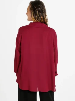 Miss E Co Camicia donna a maniche lunghe con scollo a V linea curvy - bordeaux