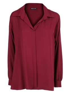Miss E Co Camicia donna a maniche lunghe con scollo a V linea curvy - bordeaux