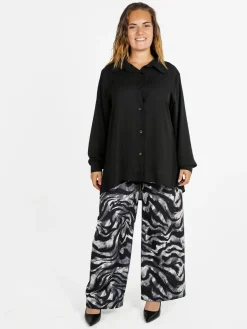 Miss E Co Camicia donna a maniche lunghe linea curvy - nero