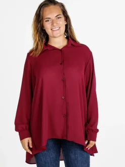 Miss E Co Camicia donna a maniche lunghe linea curvy - bordeaux