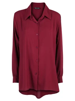 Miss E Co Camicia donna a maniche lunghe linea curvy - bordeaux