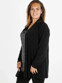 Miss E Co Cardigan donna aperto linea curvy - nero