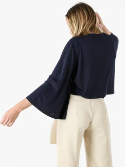 Miss E Co Coprispalle donna annodato con maniche corte a campana linea curvy - blu scuro