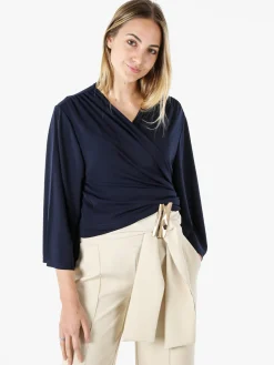 Miss E Co Coprispalle donna annodato con maniche corte a campana linea curvy - blu scuro